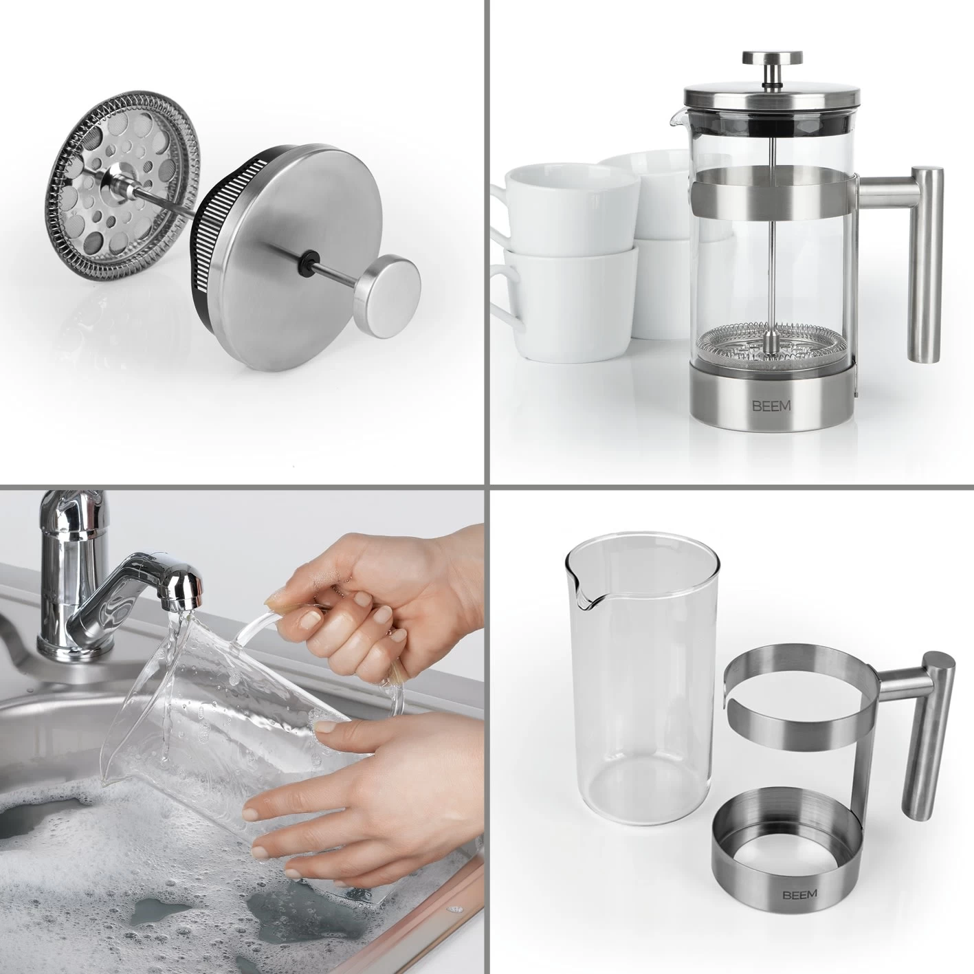 Pressfilterkanne Edelstahl French Press 1l Kaffeebereiter Kaffeekanne 2 Pressfilterkanne Edelstahl French Press 1l Kaffeebereiter Kaffeekanne – Bild 2