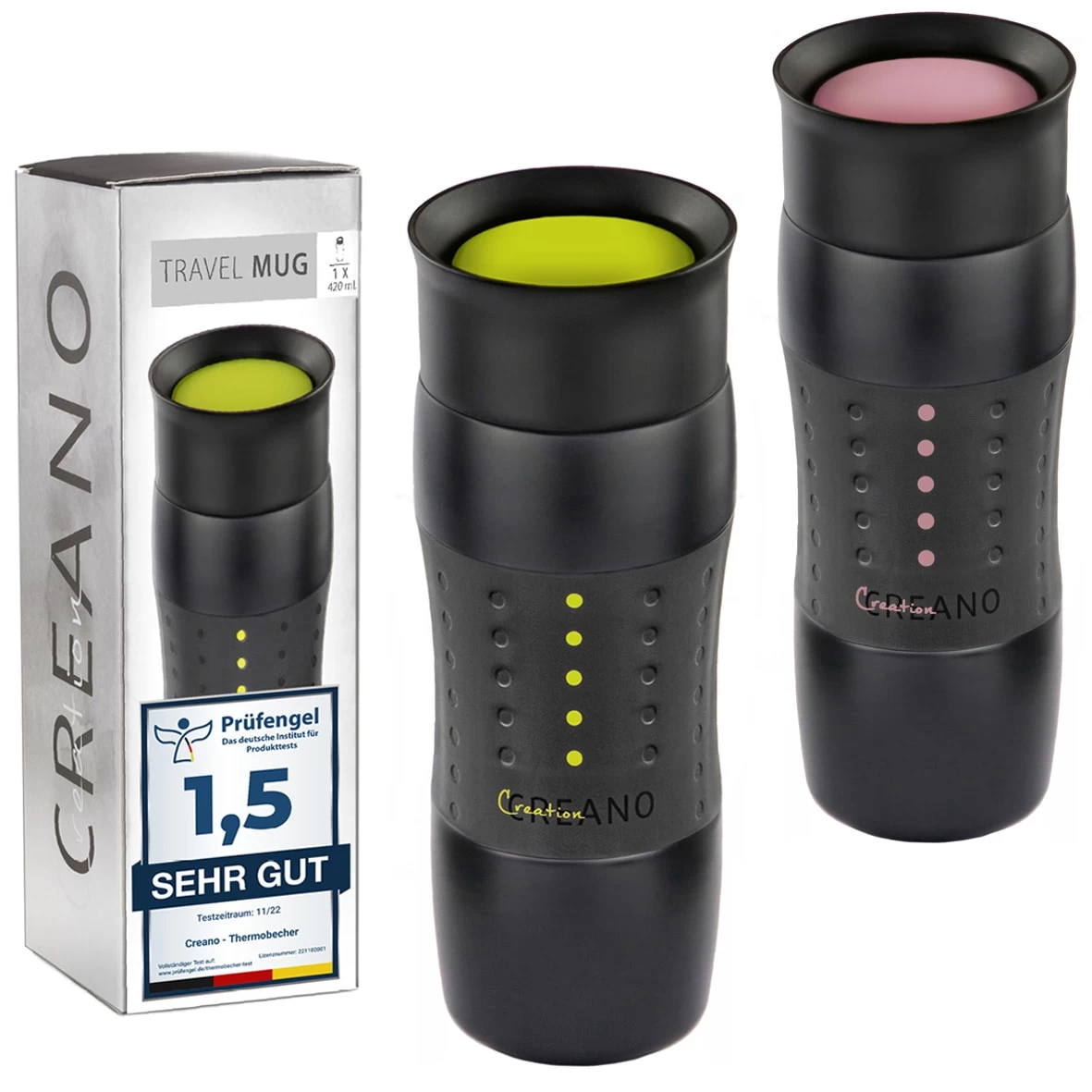 2x Creano Travel-Mug 400ml Rosa + Grün Isolierend Aus Edelstahl 1 2x Creano Travel-Mug 400ml Rosa + Grün Isolierend Aus Edelstahl