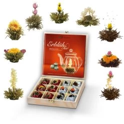 Holzpräsentbox "12er Teeblumen Weißtee & Schwarztee"