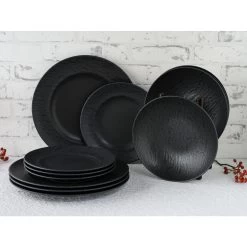 CreaTable Rondo SCHIEFER Teller Set 12 Teilig In Schwarz -Typhoon Store creatable creatable rondo schiefer teller set 12 teilig in schwarz 2