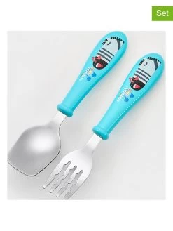 2tlg. Kinder-Besteckset In Türkis - (L)15 Cm
