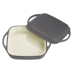 2 Tlg. Set Gusseisen Bräter Mit Deckel 1.5 L In Grau