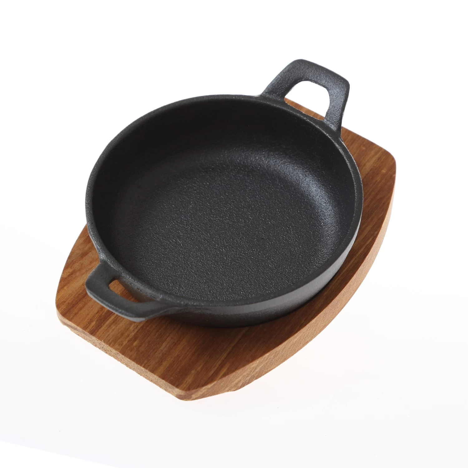 Servierpfanne Mit Holzuntersetzer In Schwarz - D: 12cm 1 Servierpfanne Mit Holzuntersetzer In Schwarz - D: 12cm