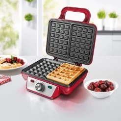 Waffeleisen Belgische Waffeln Edelstahl Rot Cool-Touch-Griff 1000W -Typhoon Store gourmetmaxx waffeleisen belgische waffeln edelstahl rot cool touch griff 1000w 2