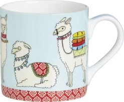 Bone China Becher "HAPPY LAMAS " In Hellbau 350 Ml
