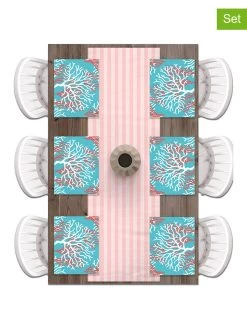 7tlg. Set: Tischläufer Und Tischsets In Blau