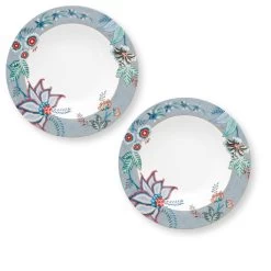 Pip Studio 2er-set: Geschirr "Set/2 Plates Flower Festival Deco" In Blau - 21.5cm