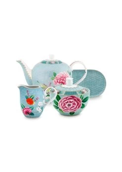 Pip Studio 4tlg: Teegeschirr "Tea Set Blushing Birds" In Blau