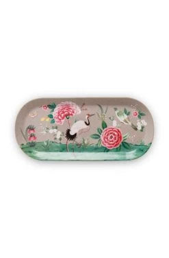 Pip Studio Geschirr "Cake Tray Rectangular Blushing Birds" In Kaki - (L) 33.3 X (B)15.5 Cm