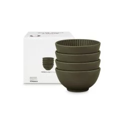 VTwonen Geschirr "Set/4 Bowls On Foot Relievo Dark Green" In Grün - 15.5cm